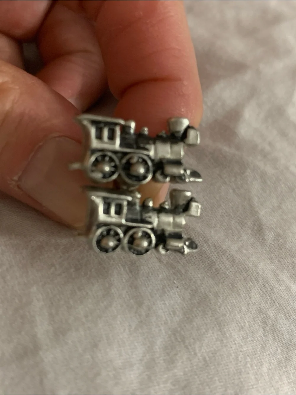 Vintage Stainless Silver TRAIN RR LOCOMOTIVE ENGINE Men's Cufflinks